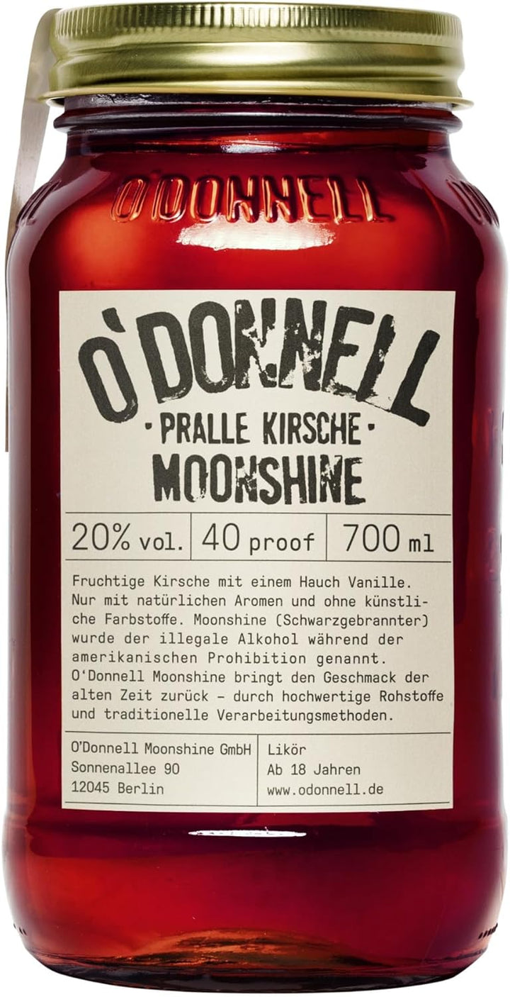 O'Donnell Moonshine - Pralle Kirsche Likör (700ml) - Handwerklich hergestellte Spirituosen aus Berlin - Premium Schnaps nach Amerikanischer Tradition - 20% Vol. Alkohol