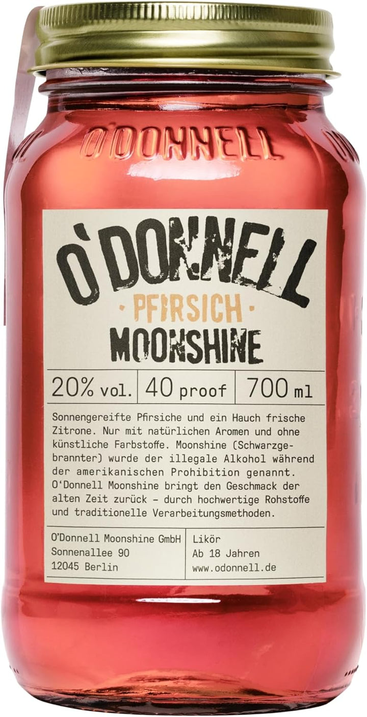 O'Donnell Moonshine - Pfirsich Likör (700ml) - Handwerklich hergestellte Spirituosen aus Berlin - Sommer Edition