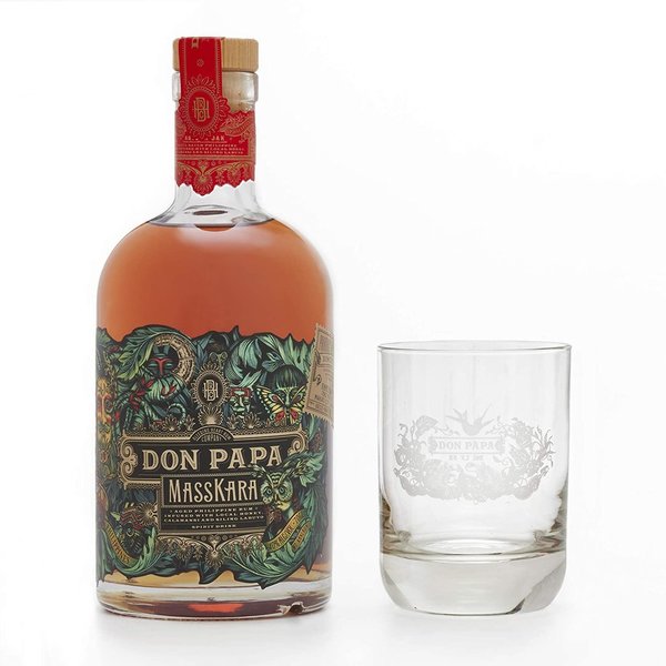 DON PAPA RUM Masskara (0.7 L) 40% Vol. - gift set with three glasses