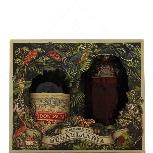 Don Papa Shaker Box 7 Jahre Single Island 0,7L + Shaker aus Glas