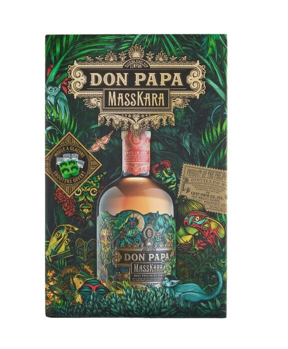 Don Papa Masskara Rum 0,7 L (Französische Abfüllung) + Ice Cube Shooter Form Geschenkpackung