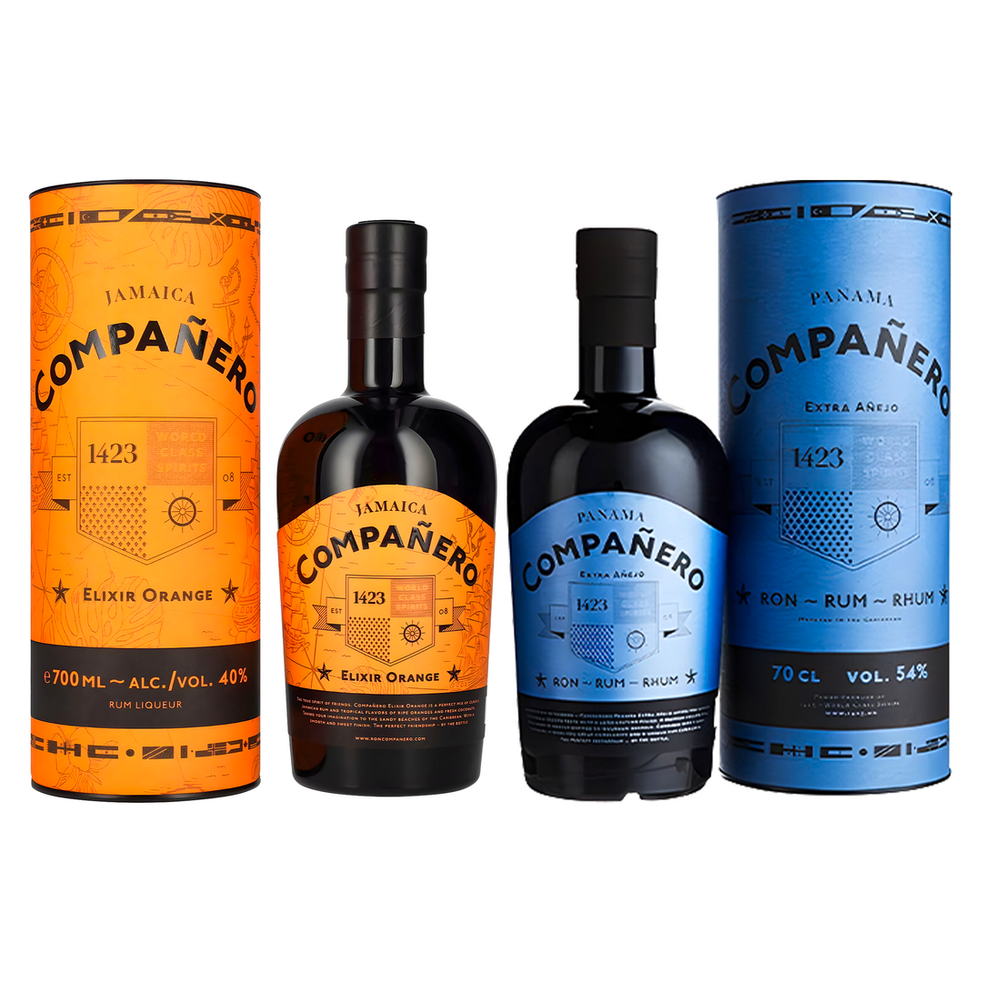 Ron Compañero Geschenkset | Elixir Orange Rum | PANAMA Extra Añejo Rum | Bourbonfässern aus Eiche | 40% Vol.-54% Vol. | 2x 0,7L by Lange Theke