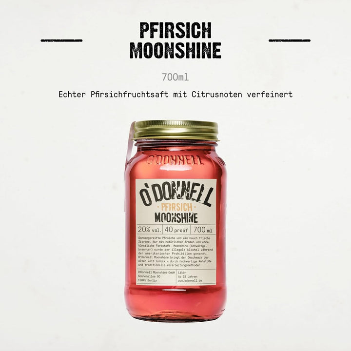 O'Donnell Moonshine - Pfirsich Likör (700ml) - Handwerklich hergestellte Spirituosen aus Berlin - Sommer Edition