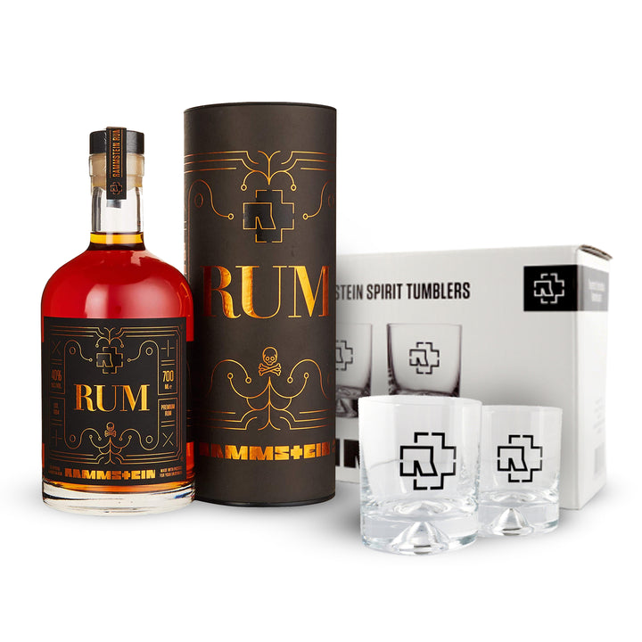 Rammstein Rum (1 x 0.7 l) + Rammstein Tumbler ”Logo” 2er Box 0,29l Glas im Set By Lange Theke