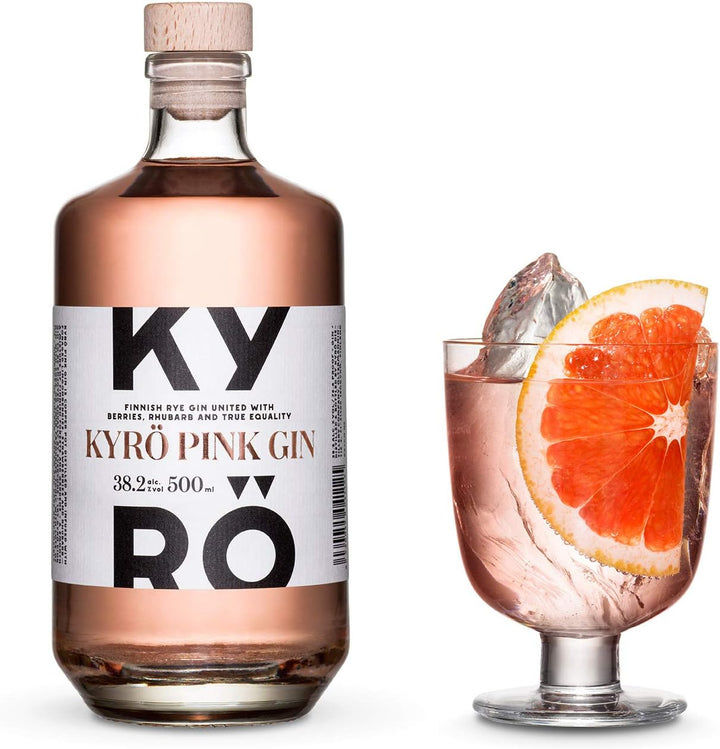 Kyrö Pink Gin 38,2% Vol.| Kyrö Distillery| Finnischer Roggengin| Aufgegossen mit Preiselbeeren, Erdbeeren und Rhabarbar| 0,5L