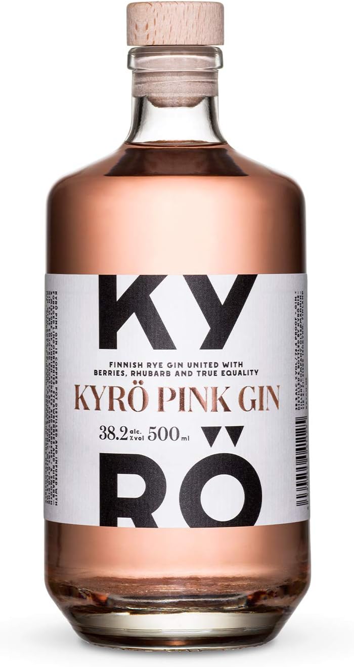 Kyrö Pink Gin 38,2% Vol.| Kyrö Distillery| Finnischer Roggengin| Aufgegossen mit Preiselbeeren, Erdbeeren und Rhabarbar| 0,5L