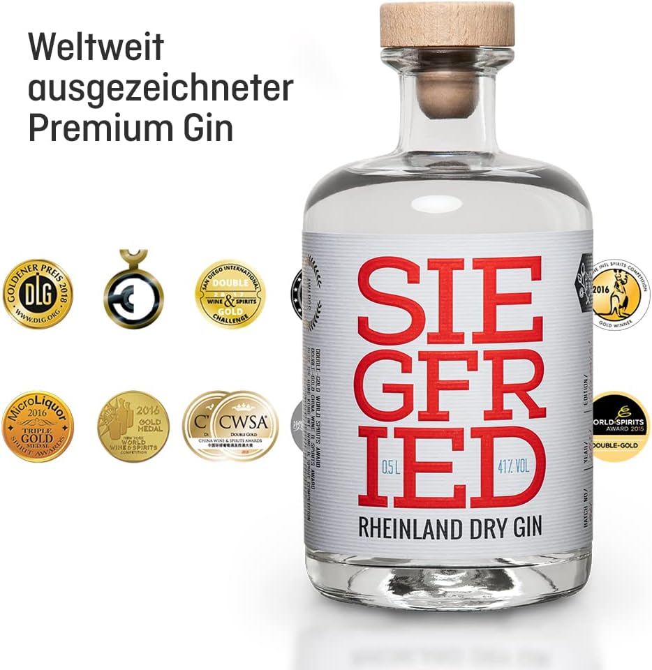 Siegfried Rheinland Dry Gin | Weltweit ausgezeichneter Premium Gin | Micro-batch Gin mit 18 Botanicals | Regionalität und Weltklasse | 41% | 0,5L