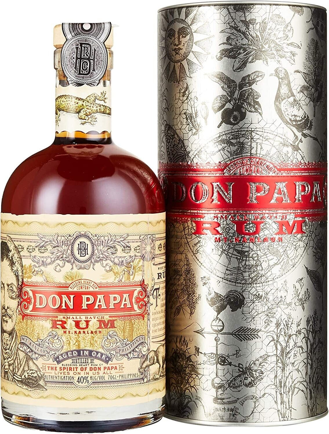 Don Papa Small Batch 7 Jahre 40% VOL. 0,7L i n der silbernen Botany GESCHENKBOX/TUBE/CANISTER