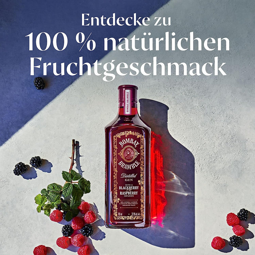 Bombay Bramble Distilled Premium Flavoured Gin Blackberry & Raspberry, 100 % natürlich aus frisch gepflückten Brombeeren und Himbeeren, 37,5% Vol., 0,7L