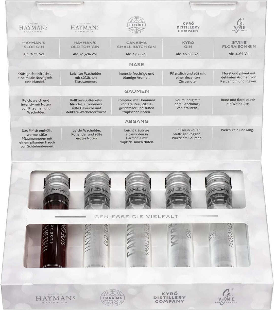 Gin Tasting Box | 5x50ml | Hayman's | Canaima | Kyrö | G`Vine | Ideal als Geschenk