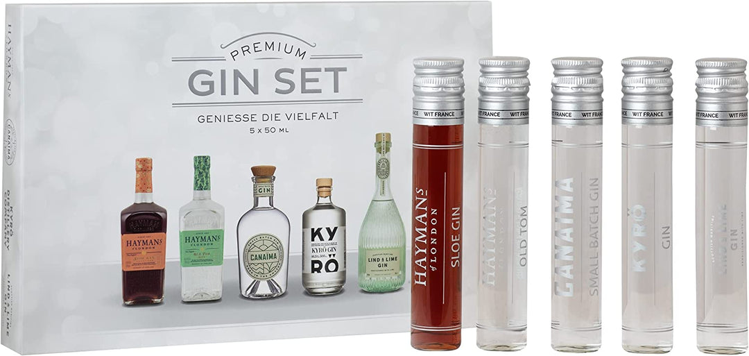 Premium Gin Tasting Set | 5 x 50ml | 2 x Hayman's | Canaima | Kyrö | Lind & Lime | Ideal als Geschenk oder zum Probieren