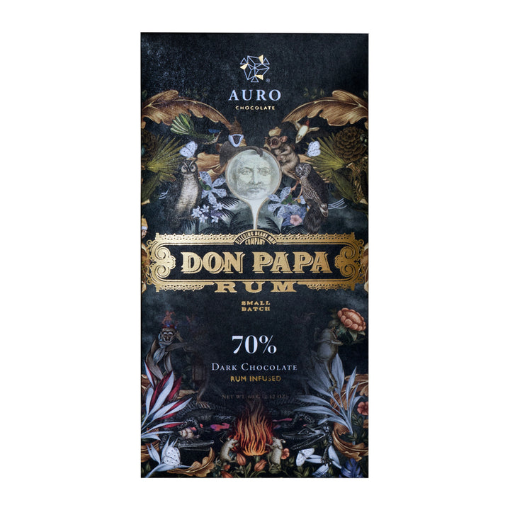 Auro x Don Papa Zartbitterschokolade mit 70 % Rum angereichert